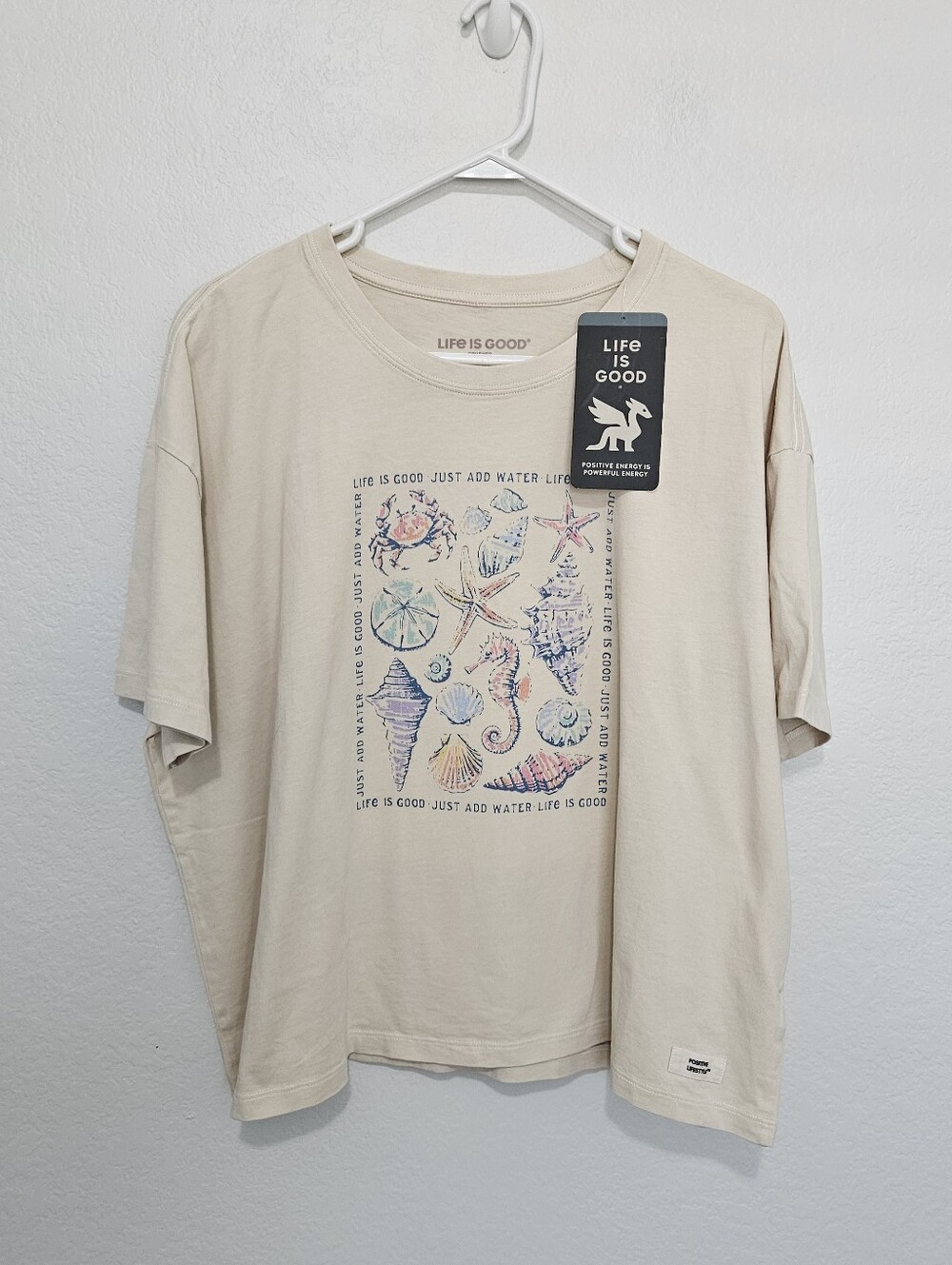 NWT Life Is Good Just Add Water Shells Short Sleeve Crusher Boxy Tee Womens XXL
